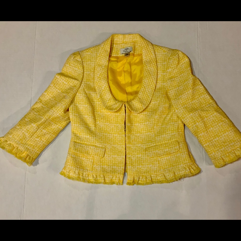 Ann Taylor Loft yellow fringe tweed blazer size 4p